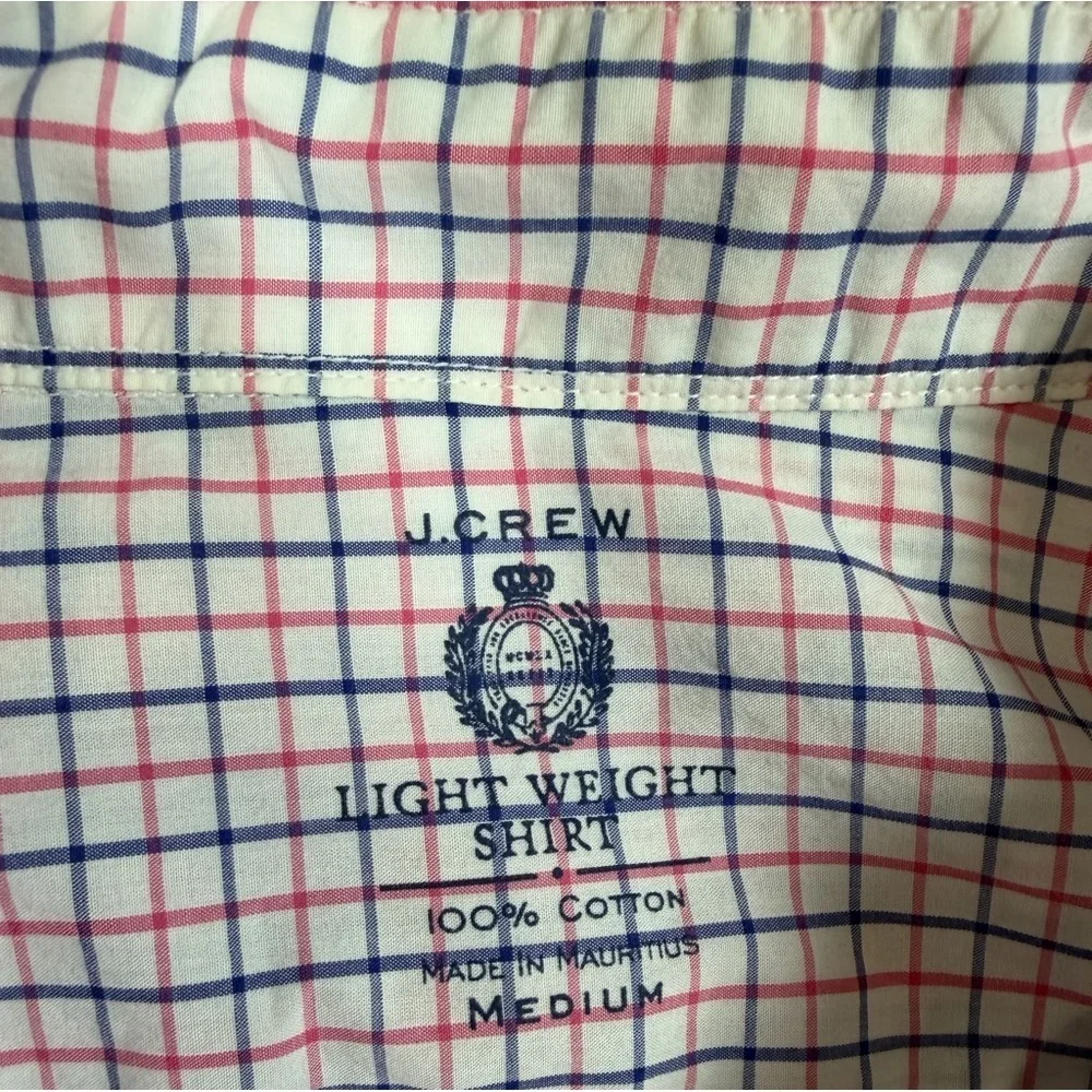 J. Crew Men's Medium Light Weight Pink and Blue Plaid Button Down Shirt